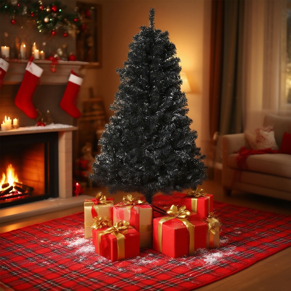 7ft Artificial Christmas Tree Unlit Douglas Fir With Realistic Branches And 1346 Tips, Black Halloween Style_maomaolike.com